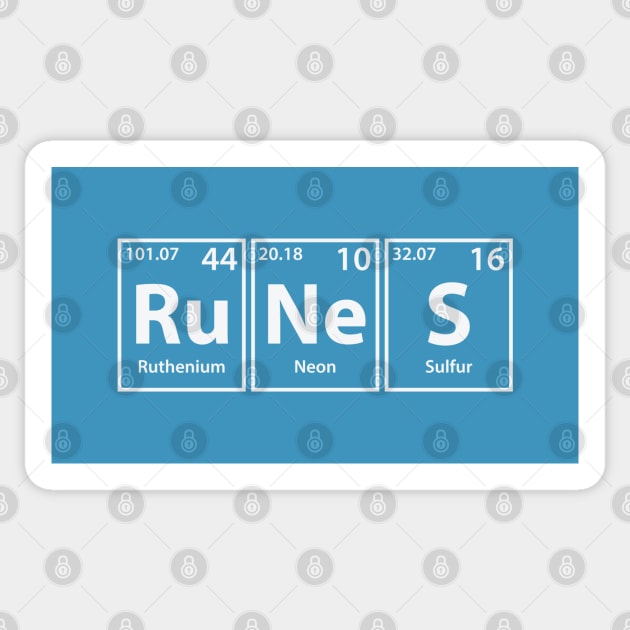 Runes (Ru-Ne-S) Periodic Elements Spelling Sticker by cerebrands